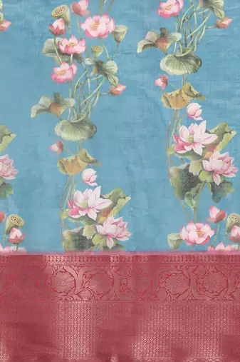 Silk Land  Teal  Digital Print Art Silk Saree 