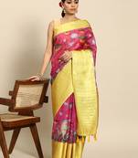 Silk Land  Pink  Digital Print Art Silk Saree 