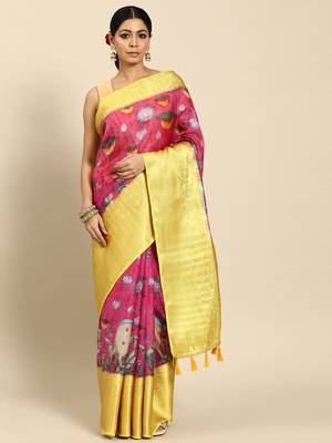 Silk Land  Pink  Digital Print Art Silk Saree  2