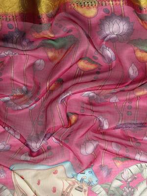 Silk Land  Pink  Digital Print Art Silk Saree  3