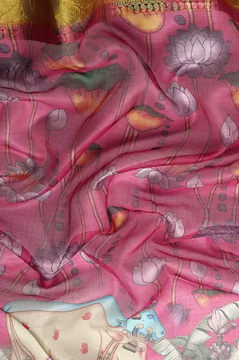 Silk Land  Pink  Digital Print Art Silk Saree 