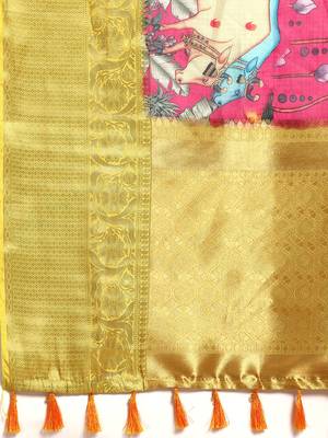 Silk Land  Pink  Digital Print Art Silk Saree  5