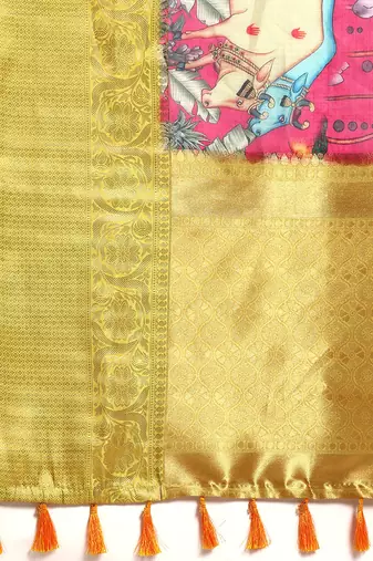 Silk Land  Pink  Digital Print Art Silk Saree 