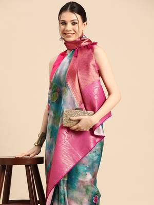 Silk Land  Multicolored  Digital Print Art Silk Saree  1