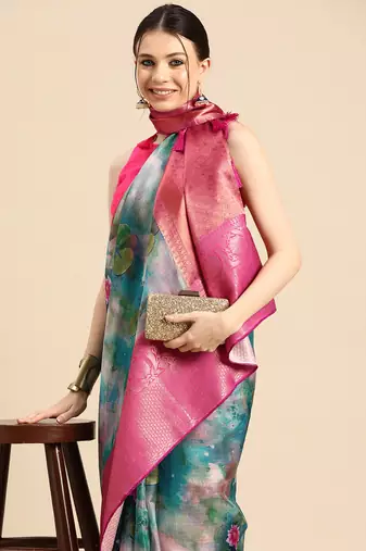 Silk Land  Multicolored  Digital Print Art Silk Saree 