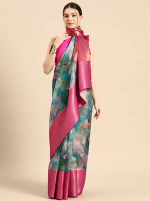 Silk Land  Multicolored  Digital Print Art Silk Saree  2