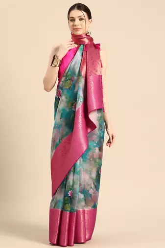 Silk Land  Multicolored  Digital Print Art Silk Saree 