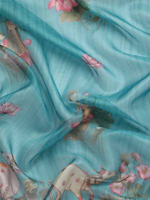 Silk Land  Teal  Digital Print Art Silk Saree  3