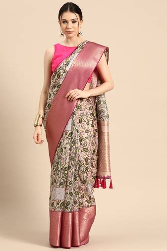 Silk Land  Beige  Digital Print Art Silk Saree 