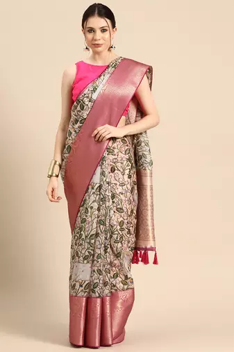 Silk Land  Beige  Digital Print Art Silk Saree 