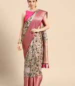 Silk Land  Beige  Digital Print Art Silk Saree 