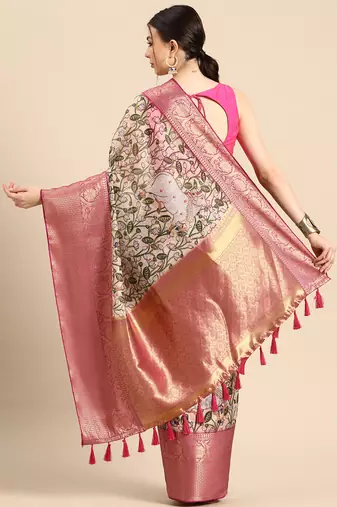 Silk Land  Beige  Digital Print Art Silk Saree 