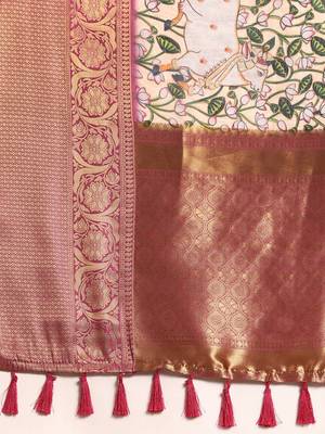 Silk Land  Beige  Digital Print Art Silk Saree  5