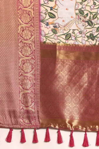 Silk Land  Beige  Digital Print Art Silk Saree 