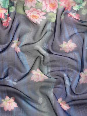 Silk Land  Navy Blue  Digital Print Art Silk Saree  3