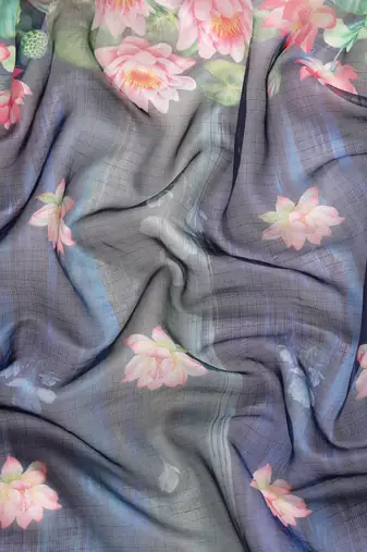 Silk Land  Navy Blue  Digital Print Art Silk Saree 