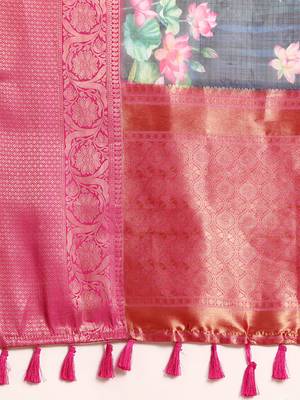 Silk Land  Navy Blue  Digital Print Art Silk Saree  5