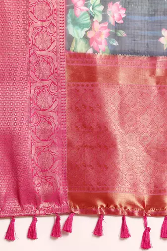 Silk Land  Navy Blue  Digital Print Art Silk Saree 