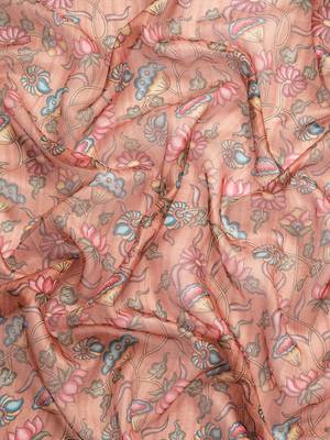 Silk Land  Peach  Digital Print Art Silk Saree  3