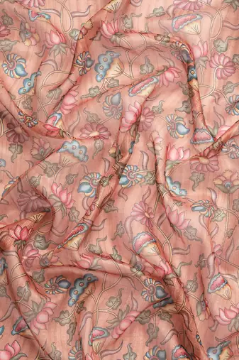 Silk Land  Peach  Digital Print Art Silk Saree 