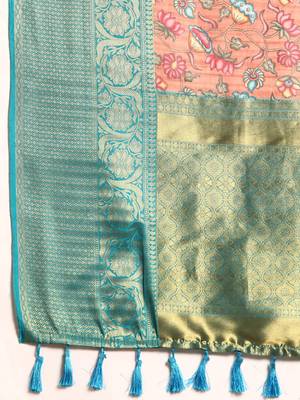 Silk Land  Peach  Digital Print Art Silk Saree  5