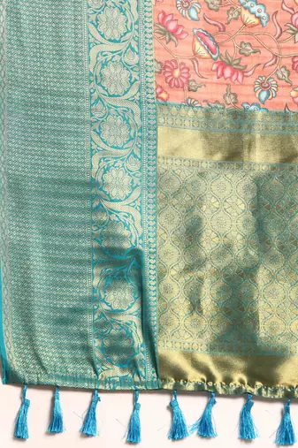 Silk Land  Peach  Digital Print Art Silk Saree 
