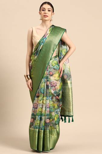 Silk Land  Multicolored Digital Print Art Silk Saree 