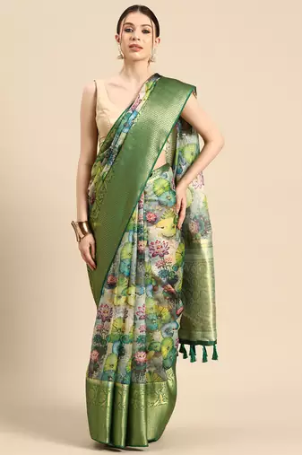 Silk Land  Multicolored Digital Print Art Silk Saree 
