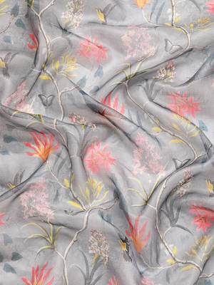 Silk Land  Grey  Digital Print Art Silk Saree  3