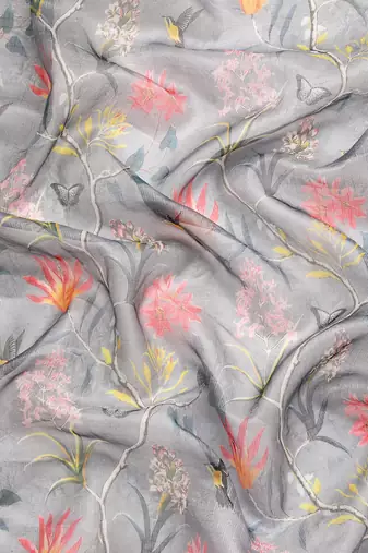 Silk Land  Grey  Digital Print Art Silk Saree 