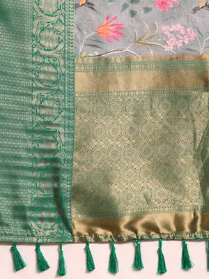 Silk Land  Grey  Digital Print Art Silk Saree  5
