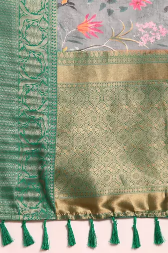 Silk Land  Grey  Digital Print Art Silk Saree 