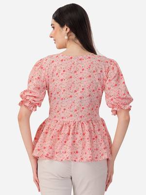 Stylish pink color crepe fabric floral printed tunic 2