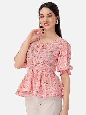 Stylish pink color crepe fabric floral printed tunic 3