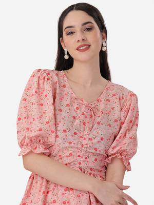 Stylish pink color crepe fabric floral printed tunic 4