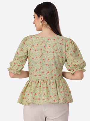 Stylish pista color crepe fabric floral  printed tunic 2