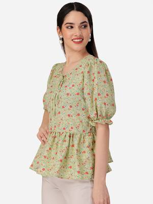 Stylish pista color crepe fabric floral  printed tunic 3
