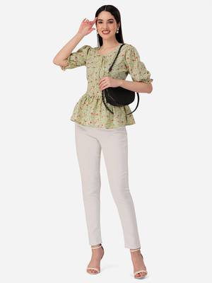 Stylish pista color crepe fabric floral  printed tunic 5