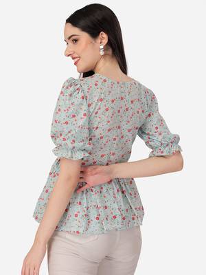 Stylish sky color crepe fabric floral  printed tunic 2