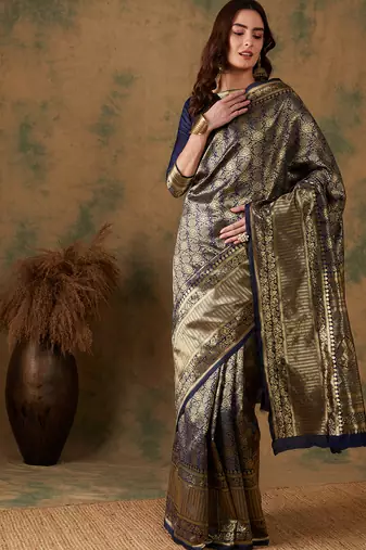 Neavy Blue Color Weaving Work Banarasi silk blend Saree With Blouse