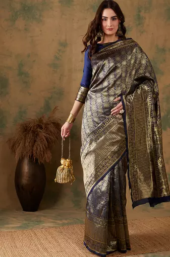 Neavy Blue Color Weaving Work Banarasi silk blend Saree With Blouse