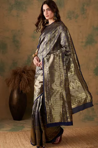 Neavy Blue Color Weaving Work Banarasi silk blend Saree With Blouse