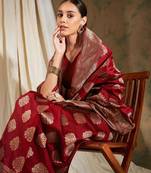 Red Color Weaving Work Banarasi silk blend Saree With Blouse