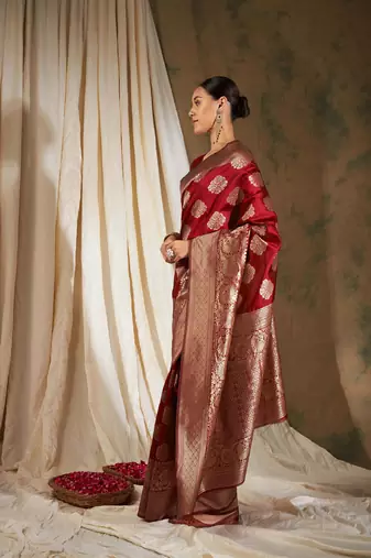 Red Color Weaving Work Banarasi silk blend Saree With Blouse