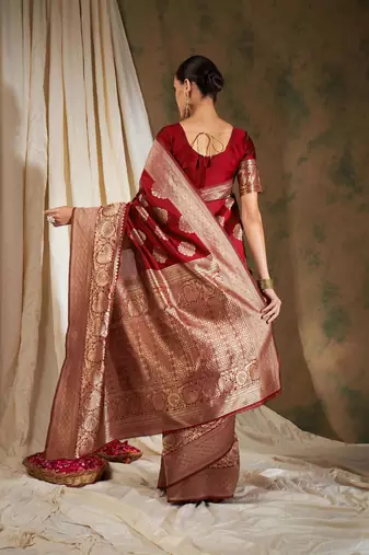 Red Color Weaving Work Banarasi silk blend Saree With Blouse
