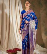 Blue Color Weaving Work Banarasi silk blend Saree With Blouse