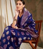Neavy Blue Color Weaving Work Banarasi silk blend Saree With Blouse