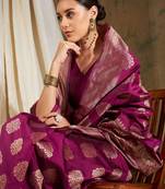 Wine Color Weaving Work Banarasi silk blend Saree With Blouse