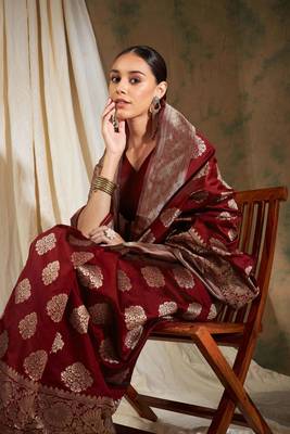 Maroon Color Weaving Work Banarasi silk blend Saree With Blouse 1