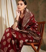 Maroon Color Weaving Work Banarasi silk blend Saree With Blouse